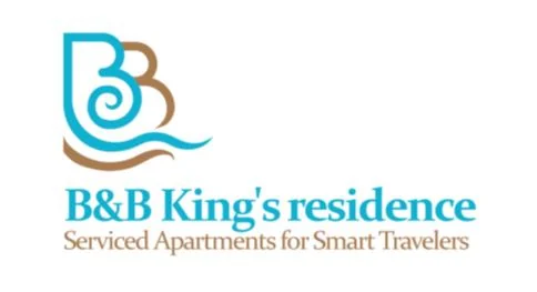 B&B King’s residence logo with the line “Serviced Apartments for Smart Travelers”: a turquoise B-and-B wave mark