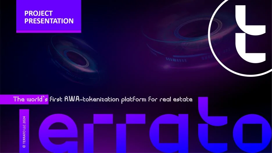 Investor presentation cover: “The world’s first RWA-tokenization platform for real estate” with the TERRATO wordmark in violet
